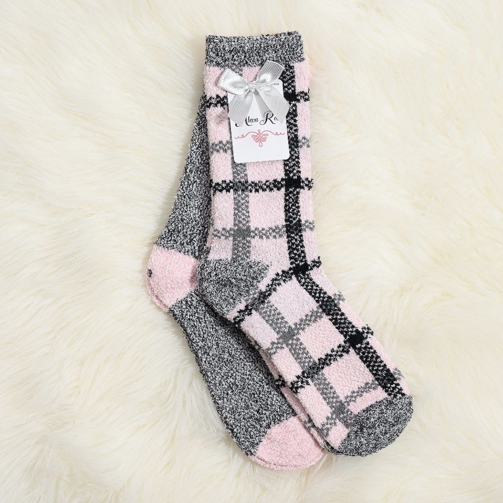 𝅺2 Pack Pink Plaid  Cozy Crew Socks